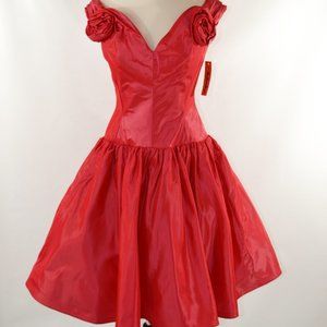 1980s Lipstick Red Rocker Prom Dress by Loehmanns